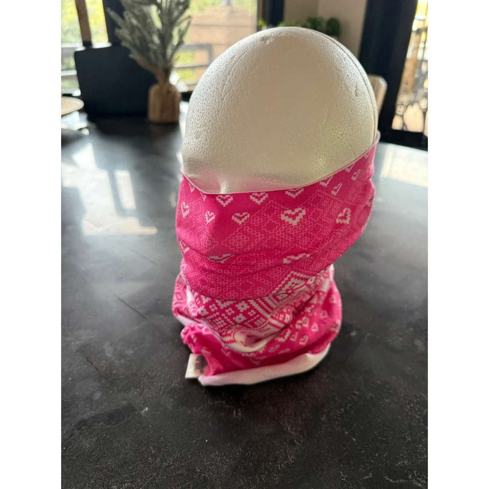 Turtle Fur Youth Kids Pink White Fair Isle Heart Snowflake Neck Warmer Gaiter